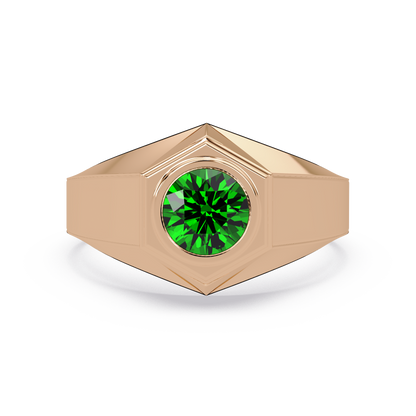 0.8 CTW Round Hexagonal Bezel Men’s Colorstone Ring with Emerald Green in Rose Gold – Lunéa Paris