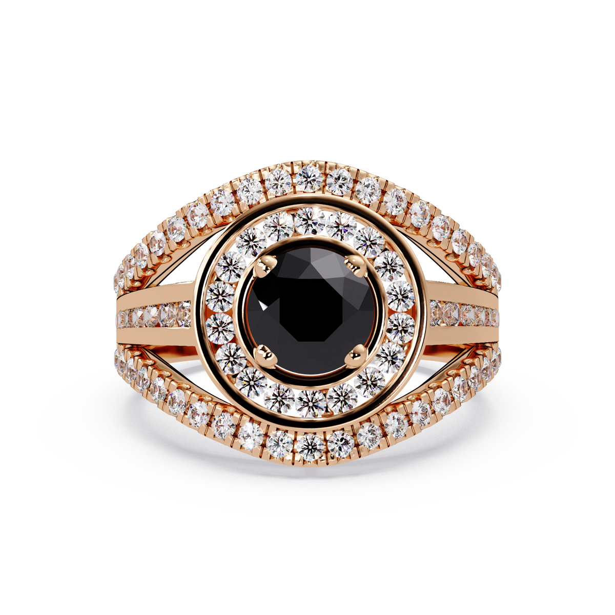 1.5 CTW Round Eye-Shaped Double-Halo Pavé Colorstone Ring ON Rose Gold