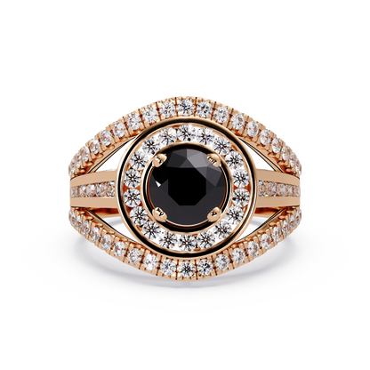 1.5 CTW Round Eye-Shaped Double-Halo Pavé Colorstone Ring ON Rose Gold