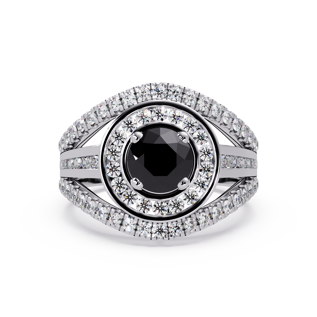 1.5 CTW Round Eye-Shaped Double-Halo Pavé Colorstone Ring ON White Gold