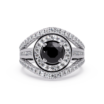 1.5 CTW Round Eye-Shaped Double-Halo Pavé Colorstone Ring ON White Gold