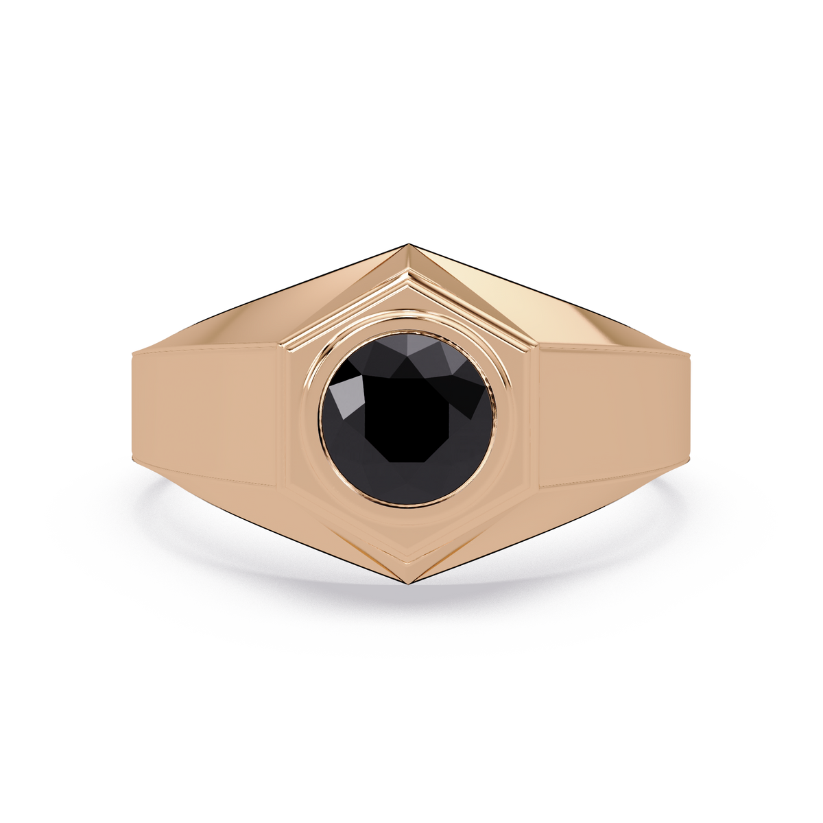 0.8 CTW Round Hexagonal Bezel Men’s Colorstone Ring with Onyx in Rose Gold – Lunéa Paris