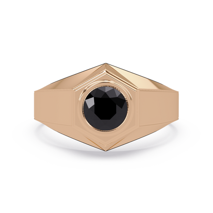 0.8 CTW Round Hexagonal Bezel Men’s Colorstone Ring with Onyx in Rose Gold – Lunéa Paris