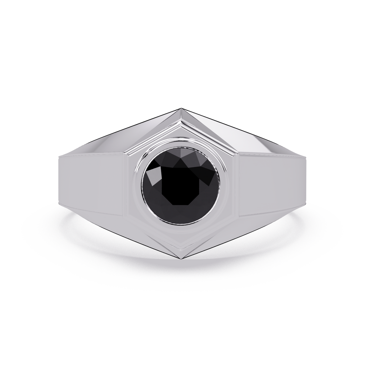 0.8 CTW Round Hexagonal Bezel Men’s Colorstone Ring with Onyx in White Gold – Lunéa Paris