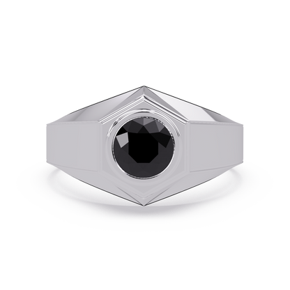 0.8 CTW Round Hexagonal Bezel Men’s Colorstone Ring with Onyx in White Gold – Lunéa Paris
