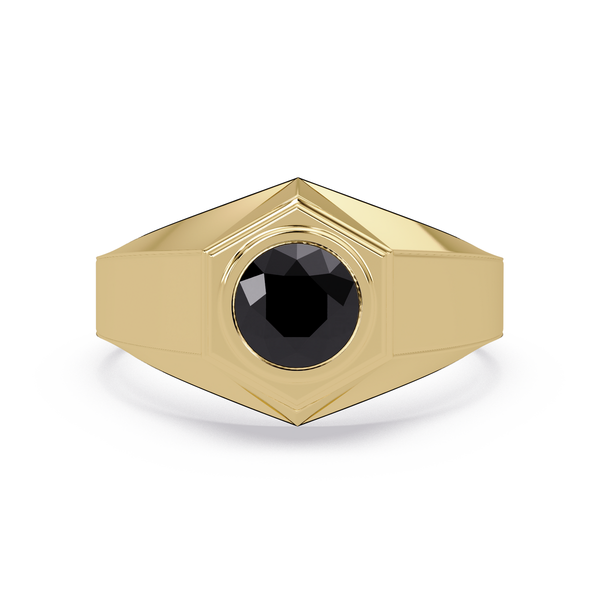 0.8 CTW Round Hexagonal Bezel Men’s Colorstone Ring with Onyx in Yellow Gold – Lunéa Paris