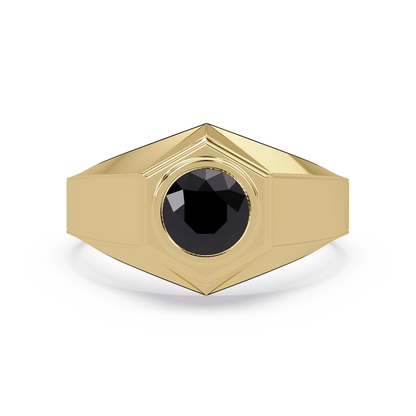 0.8 CTW Round Hexagonal Bezel Men’s Colorstone Ring with Onyx in Yellow Gold – Lunéa Paris