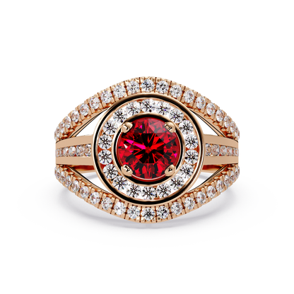 1.5 CTW Round Eye-Shaped Double-Halo Pavé Colorstone Ring RR Rose Gold