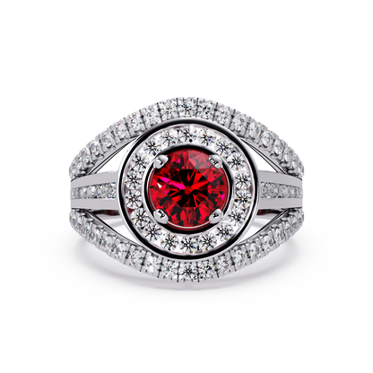 1.5 CTW Round Eye-Shaped Double-Halo Pavé Colorstone Ring RR White Gold