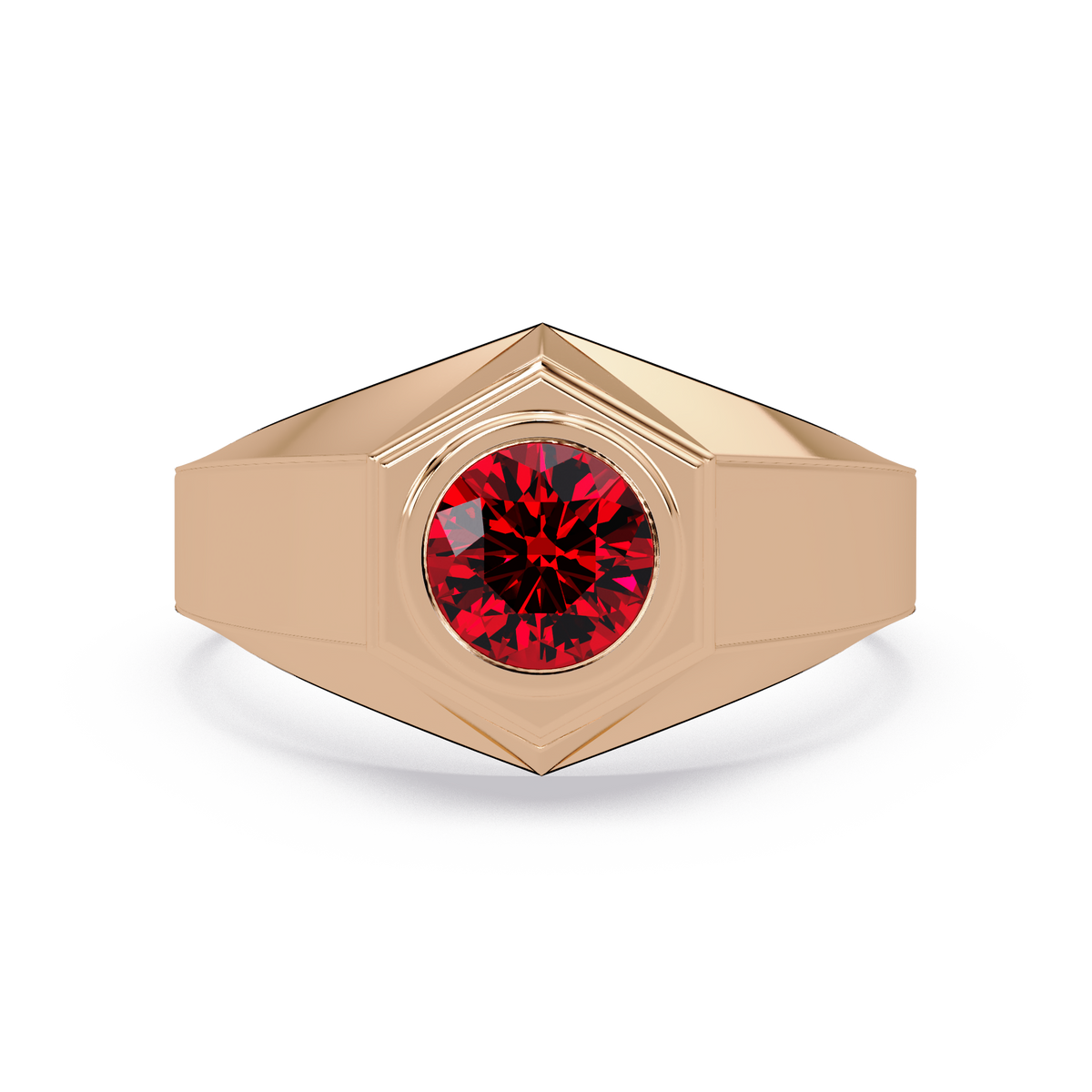 0.8 CTW Round Hexagonal Bezel Men’s Colorstone Ring with Ruby Red in Rose Gold – Lunéa Paris