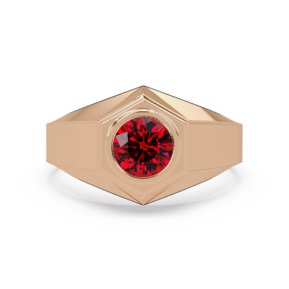 0.8 CTW Round Hexagonal Bezel Men’s Colorstone Ring with Ruby Red in Rose Gold – Lunéa Paris