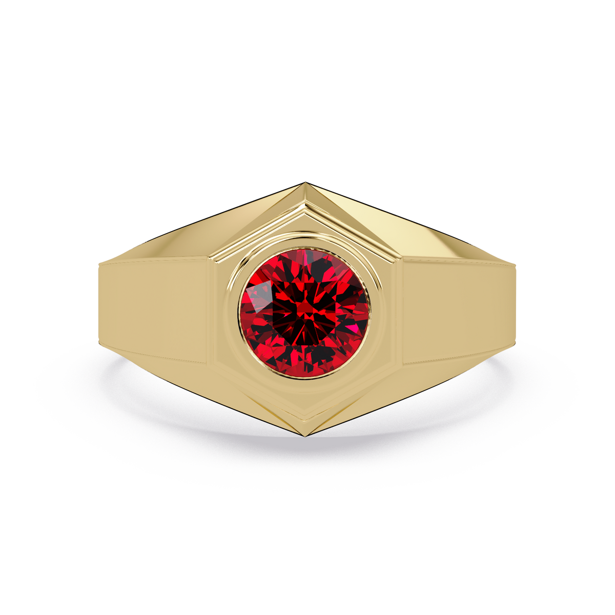 0.8 CTW Round Hexagonal Bezel Men’s Colorstone Ring with Ruby Red in Yellow Gold – Lunéa Paris