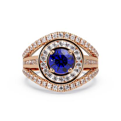 1.5 CTW Round Eye-Shaped Double-Halo Pavé Colorstone Ring SB Rose Gold