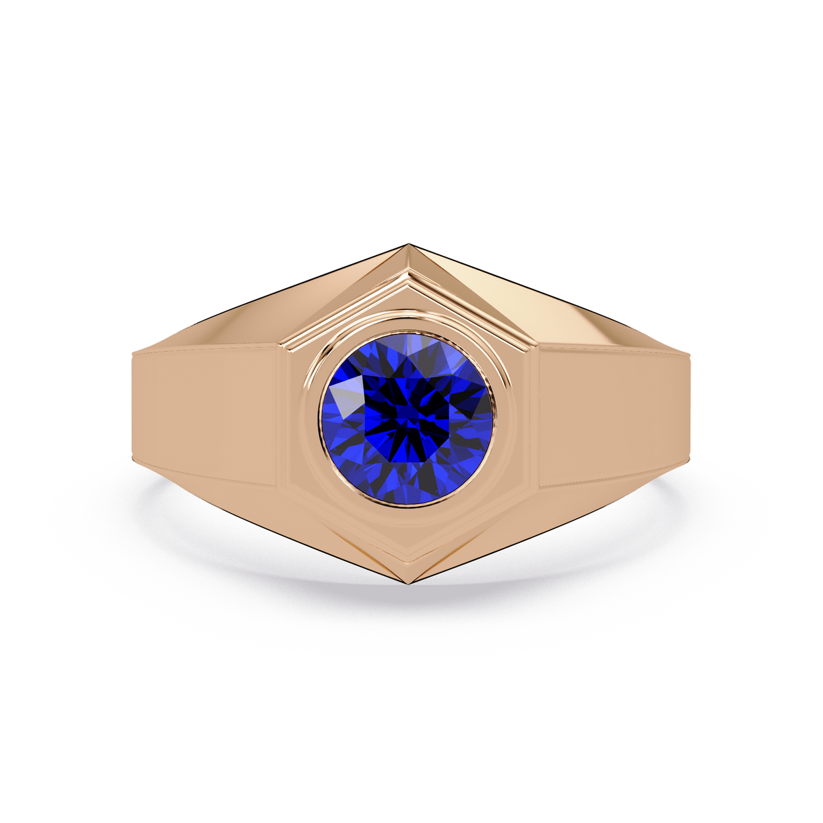 0.8 CTW Round Hexagonal Bezel Men’s Colorstone Ring with Sapphire Blue in Rose Gold – Lunéa Paris