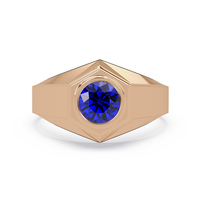 0.8 CTW Round Hexagonal Bezel Men’s Colorstone Ring with Sapphire Blue in Rose Gold – Lunéa Paris