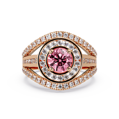1.5 CTW Round Eye-Shaped Double-Halo Pavé Colorstone Ring TP Rose Gold