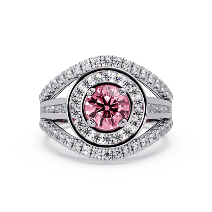 1.5 CTW Round Eye-Shaped Double-Halo Pavé Colorstone Ring TP White Gold
