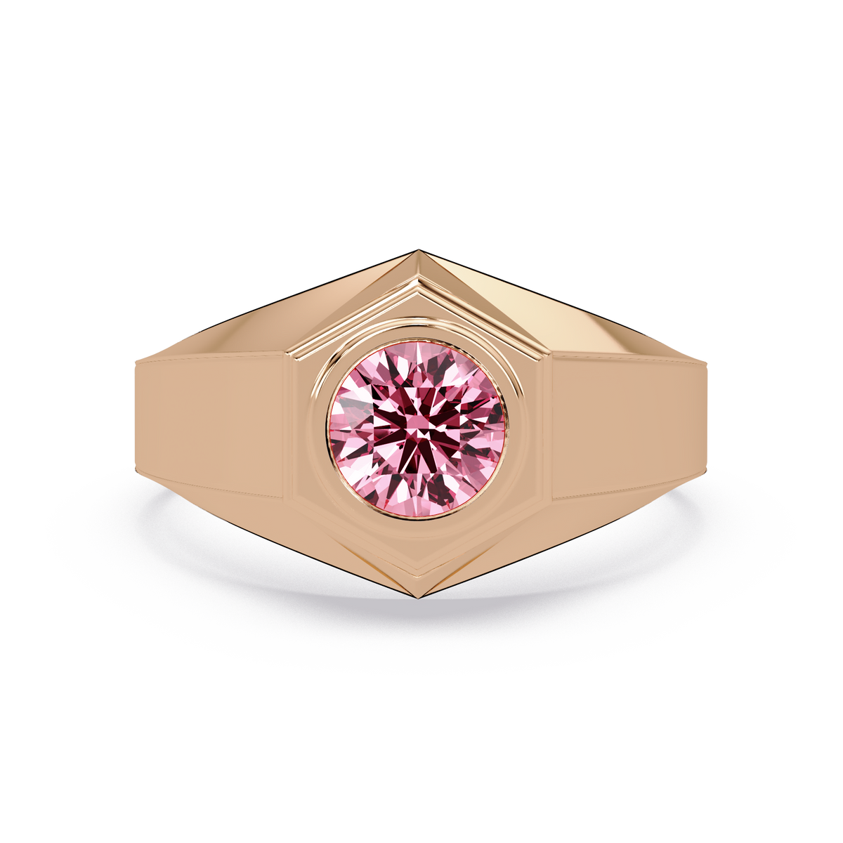 0.8 CTW Round Hexagonal Bezel Men’s Colorstone Ring with Tourmaline Pink in Rose Gold – Lunéa Paris