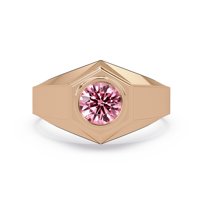 0.8 CTW Round Hexagonal Bezel Men’s Colorstone Ring with Tourmaline Pink in Rose Gold – Lunéa Paris