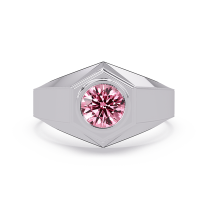 0.8 CTW Round Hexagonal Bezel Men’s Colorstone Ring with Tourmaline Pink in White Gold – Lunéa Paris