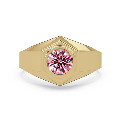 0.8 CTW Round Hexagonal Bezel Men’s Colorstone Ring with Tourmaline Pink in Yellow Gold – Lunéa Paris