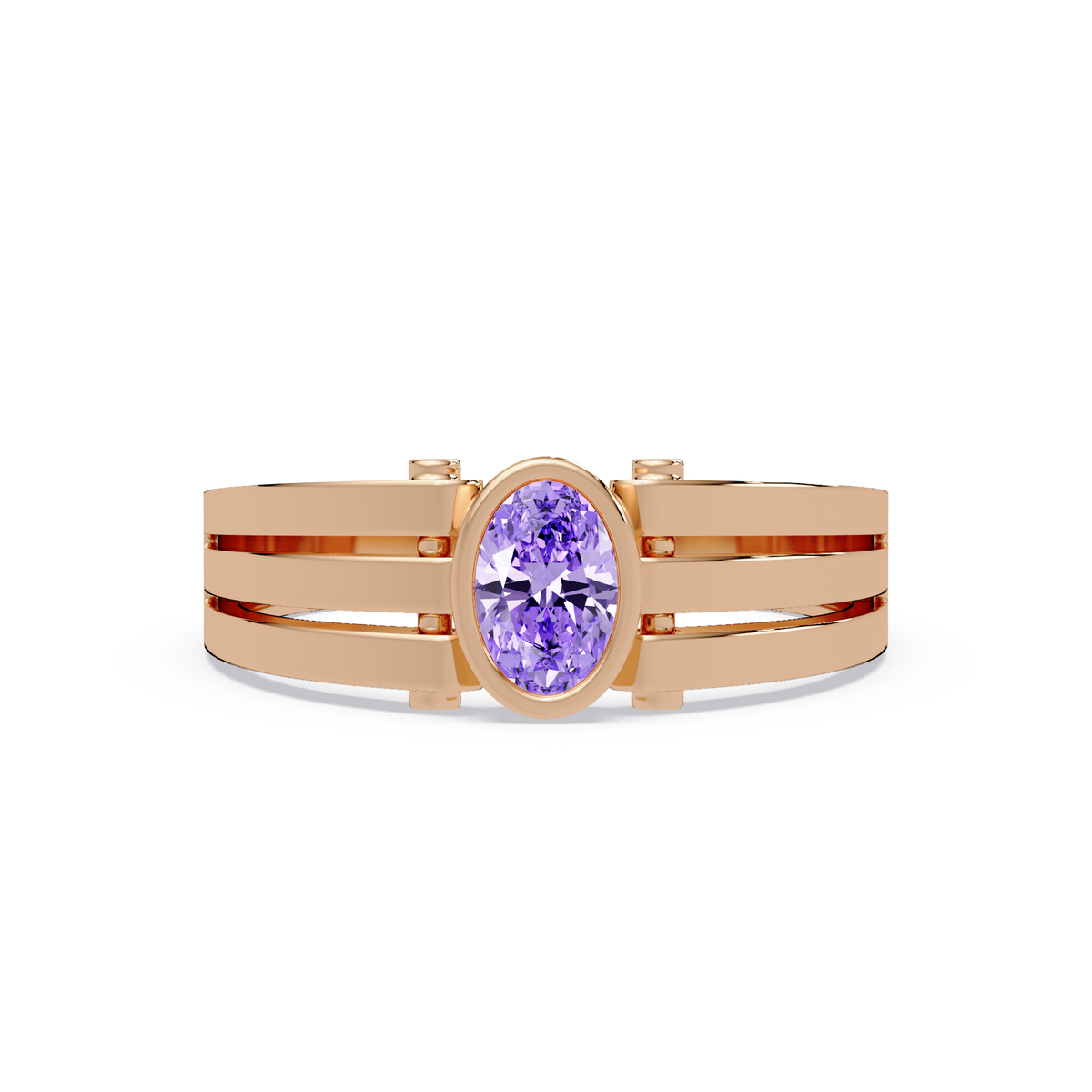 0.4 CTW Oval Triple-Rail Men’s Colorstone Ring with Amethyst Purple in Rose Gold – Lunéa Paris