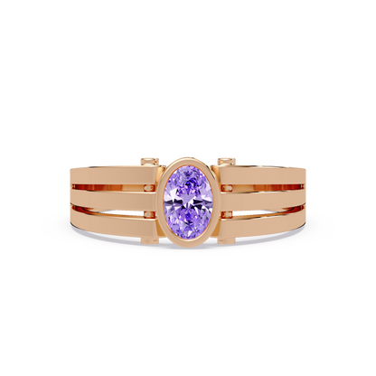 0.4 CTW Oval Triple-Rail Men’s Colorstone Ring with Amethyst Purple in Rose Gold – Lunéa Paris