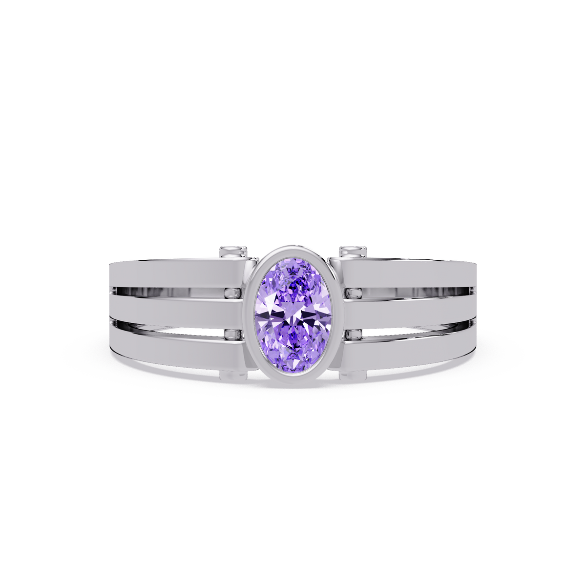 0.4 CTW Oval Triple-Rail Men’s Colorstone Ring with Amethyst Purple in White Gold – Lunéa Paris