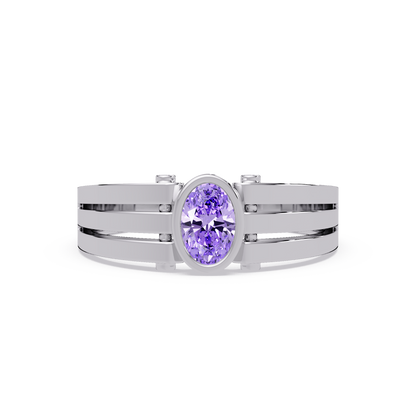 0.4 CTW Oval Triple-Rail Men’s Colorstone Ring with Amethyst Purple in White Gold – Lunéa Paris