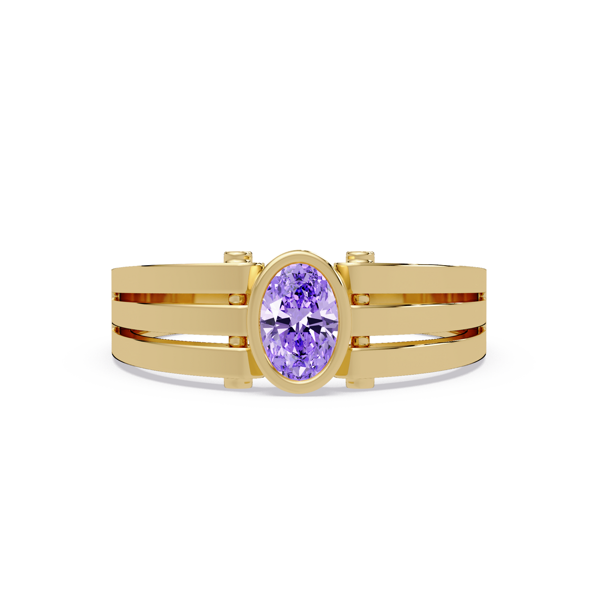 0.4 CTW Oval Triple-Rail Men’s Colorstone Ring with Amethyst Purple in Yellow Gold – Lunéa Paris