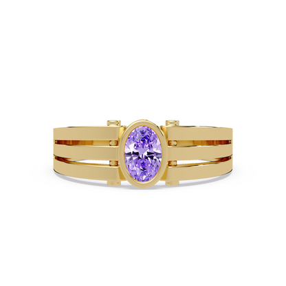 0.4 CTW Oval Triple-Rail Men’s Colorstone Ring with Amethyst Purple in Yellow Gold – Lunéa Paris
