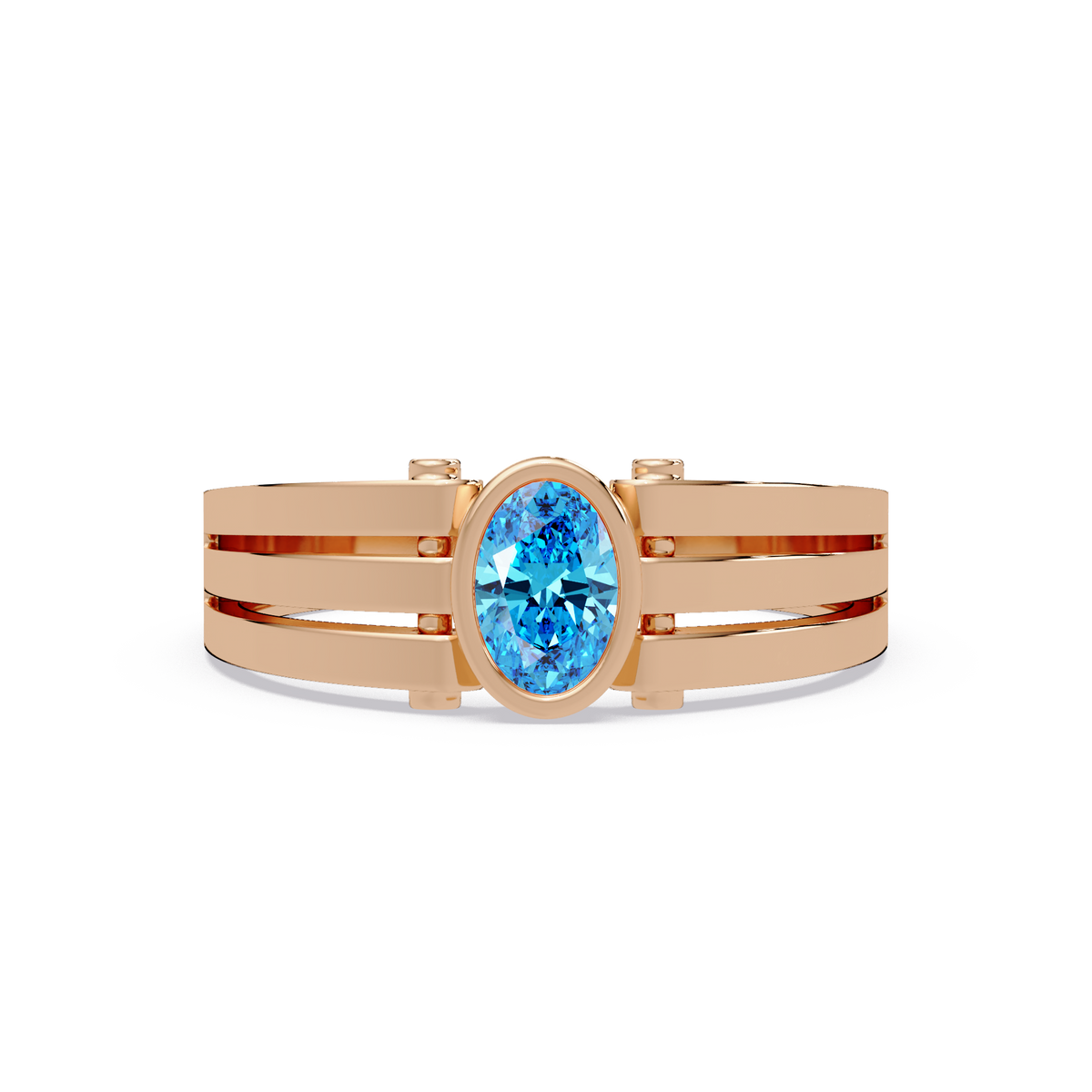 0.4 CTW Oval Triple-Rail Men’s Colorstone Ring with Aquamarine Blue in Rose Gold – Lunéa Paris