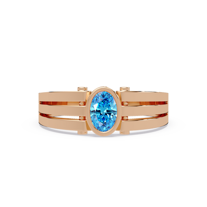 0.4 CTW Oval Triple-Rail Men’s Colorstone Ring with Aquamarine Blue in Rose Gold – Lunéa Paris