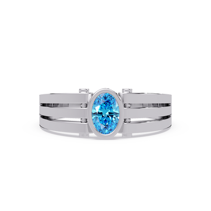 0.4 CTW Oval Triple-Rail Men’s Colorstone Ring with Aquamarine Blue in White Gold – Lunéa Paris