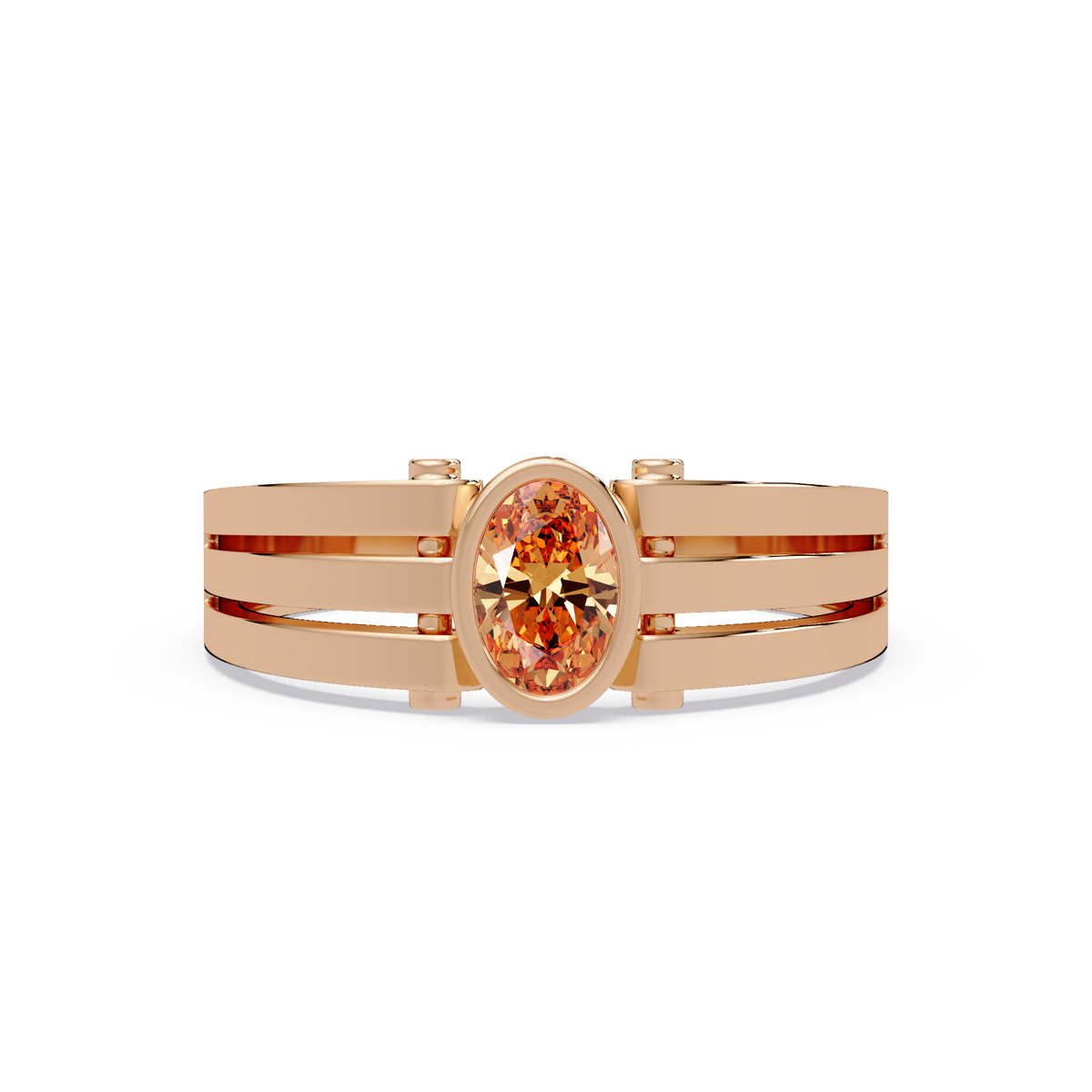 0.4 CTW Oval Triple-Rail Men’s Colorstone Ring with Champagne Topaz in Rose Gold – Lunéa Paris