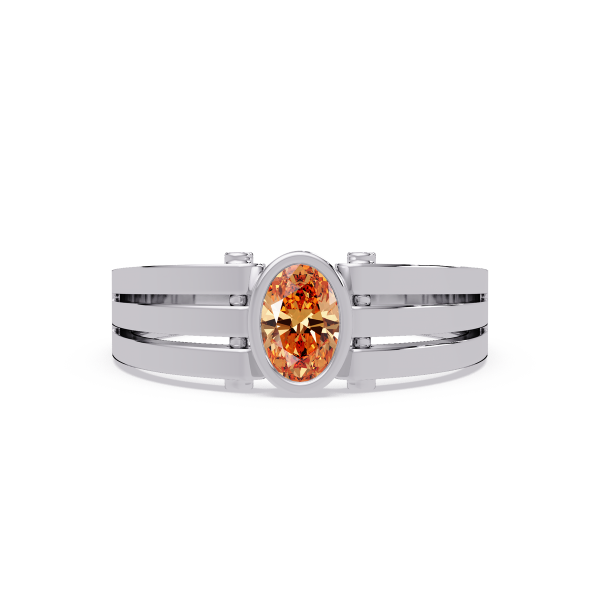 0.4 CTW Oval Triple-Rail Men’s Colorstone Ring with Champagne Topaz in White Gold – Lunéa Paris
