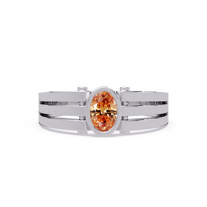 0.4 CTW Oval Triple-Rail Men’s Colorstone Ring with Champagne Topaz in White Gold – Lunéa Paris