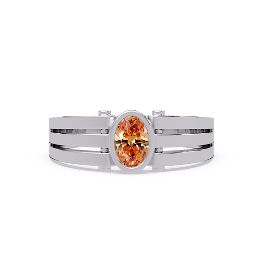 0.4 CTW Oval Triple-Rail Men’s Colorstone Ring with Champagne Topaz in White Gold – Lunéa Paris