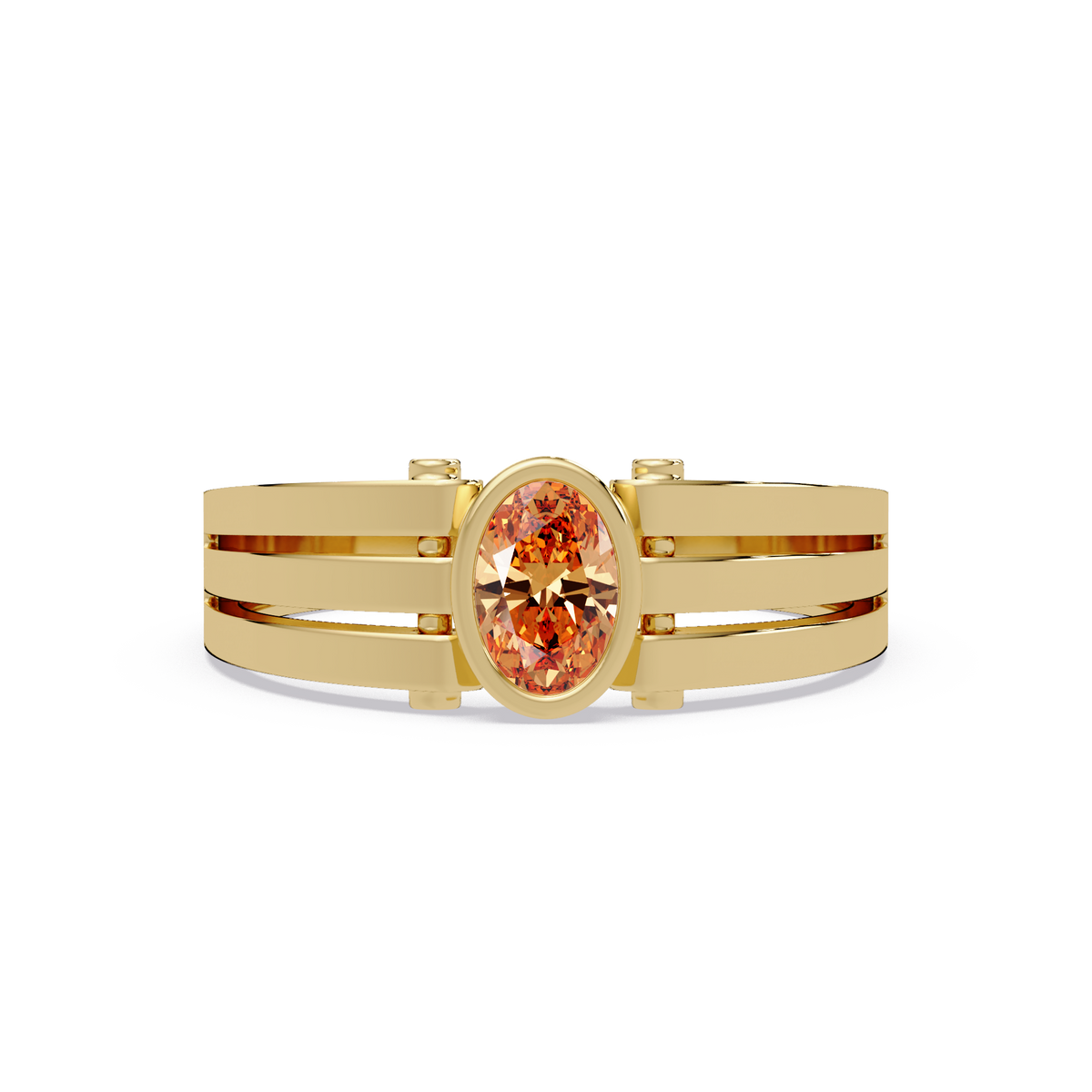0.4 CTW Oval Triple-Rail Men’s Colorstone Ring with Champagne Topaz in Yellow Gold – Lunéa Paris