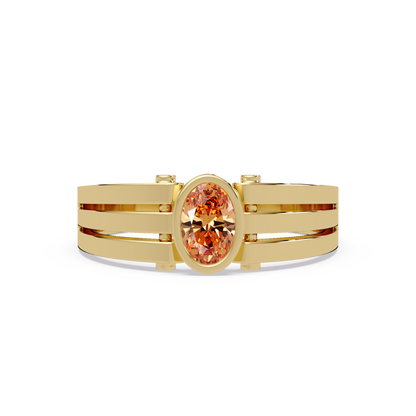 0.4 CTW Oval Triple-Rail Men’s Colorstone Ring with Champagne Topaz in Yellow Gold – Lunéa Paris