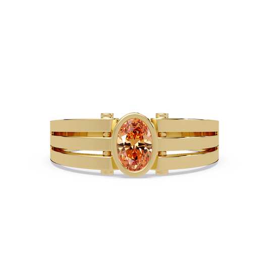 0.4 CTW Oval Triple-Rail Men’s Colorstone Ring with Champagne Topaz in Yellow Gold – Lunéa Paris
