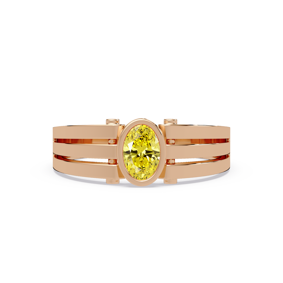 0.4 CTW Oval Triple-Rail Men’s Colorstone Ring with Citrine Yellow in Rose Gold – Lunéa Paris