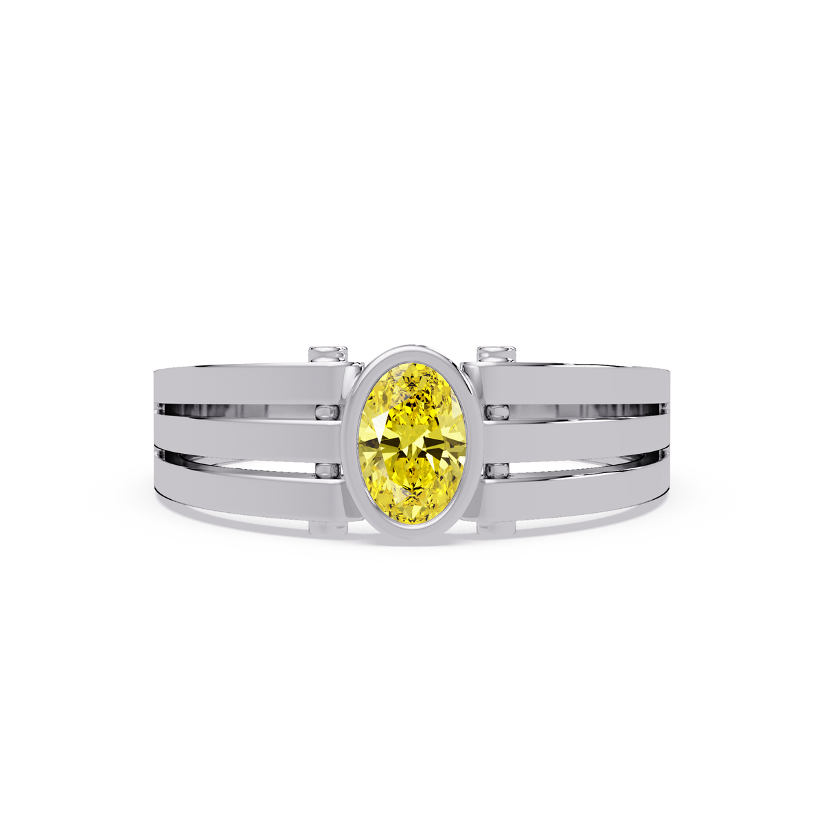 0.4 CTW Oval Triple-Rail Men’s Colorstone Ring with Citrine Yellow in White Gold – Lunéa Paris