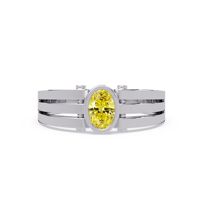 0.4 CTW Oval Triple-Rail Men’s Colorstone Ring with Citrine Yellow in White Gold – Lunéa Paris