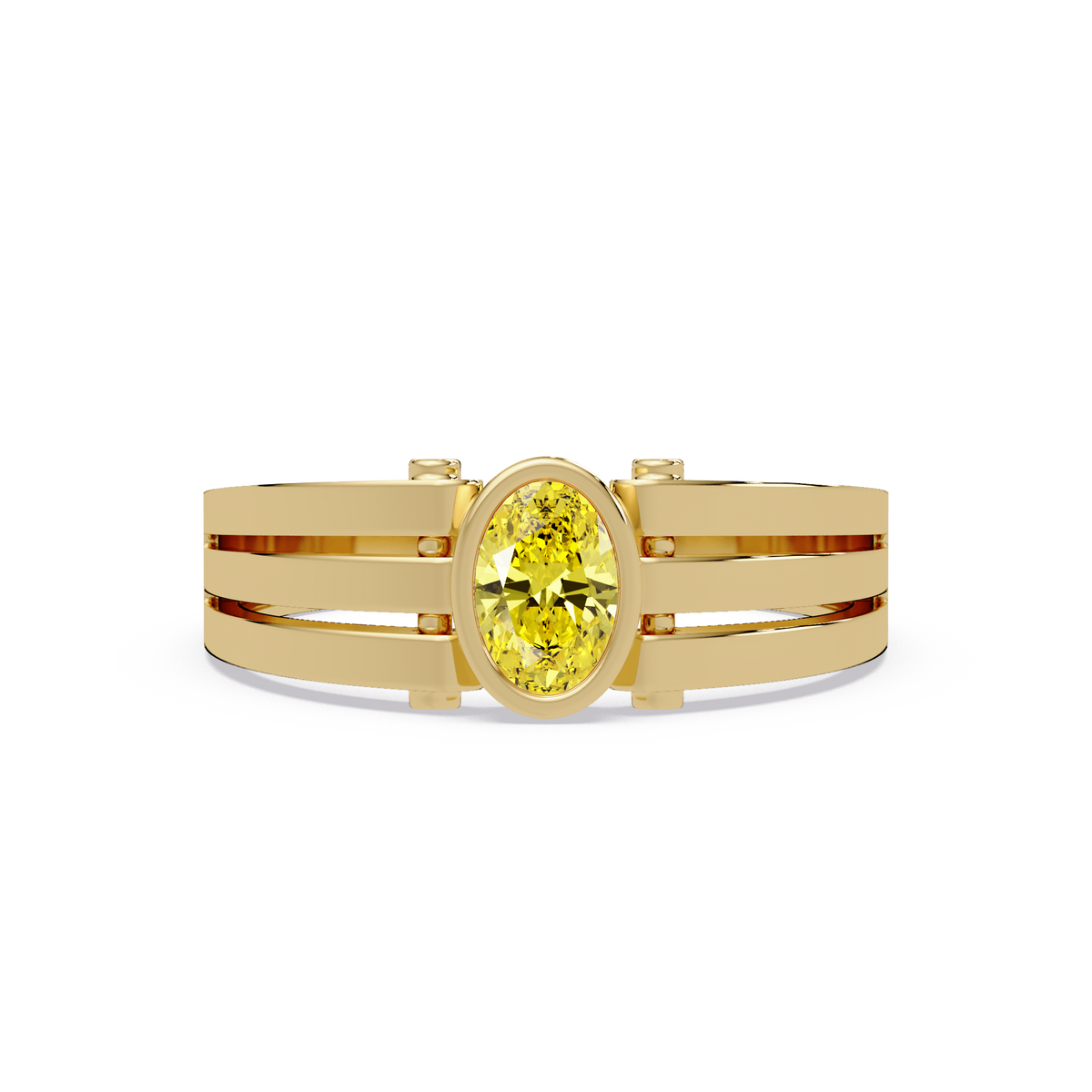 0.4 CTW Oval Triple-Rail Men’s Colorstone Ring with Citrine Yellow in Yellow Gold – Lunéa Paris