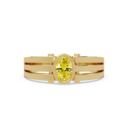 0.4 CTW Oval Triple-Rail Men’s Colorstone Ring with Citrine Yellow in Yellow Gold – Lunéa Paris