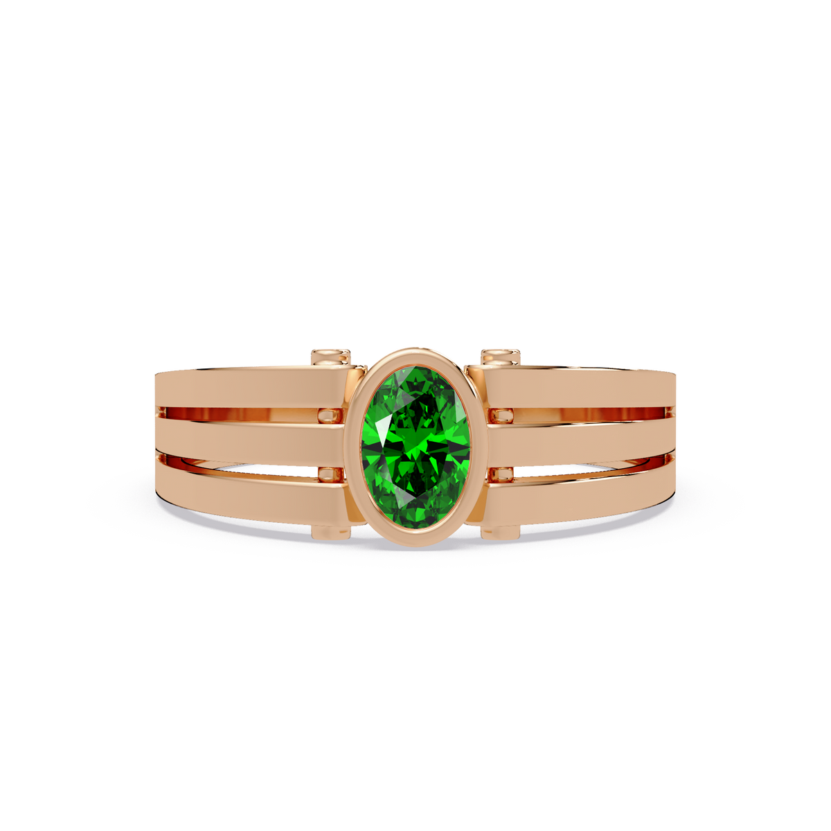 0.4 CTW Oval Triple-Rail Men’s Colorstone Ring with Emerald Green in Rose Gold – Lunéa Paris