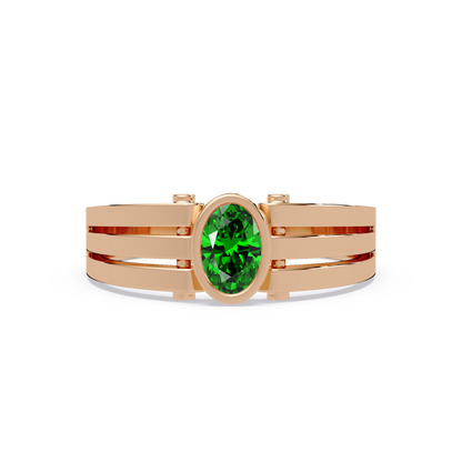0.4 CTW Oval Triple-Rail Men’s Colorstone Ring with Emerald Green in Rose Gold – Lunéa Paris