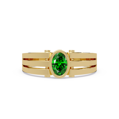 0.4 CTW Oval Triple-Rail Men’s Colorstone Ring with Emerald Green in Yellow Gold – Lunéa Paris