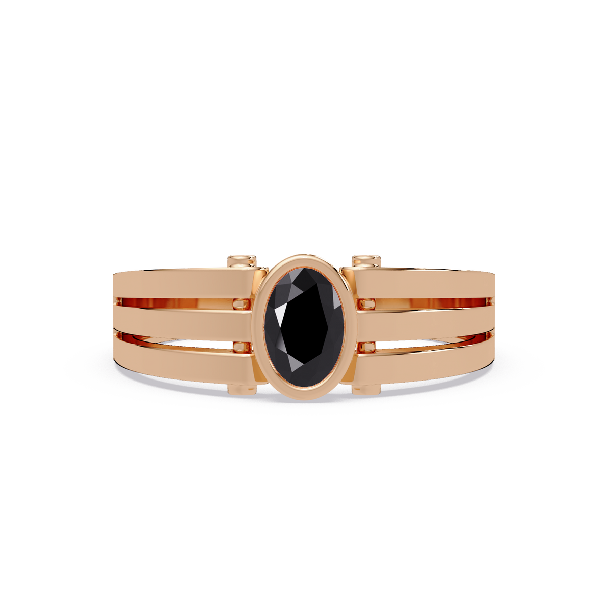 0.4 CTW Oval Triple-Rail Men’s Colorstone Ring with Onyx in Rose Gold – Lunéa Paris